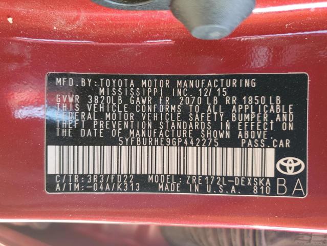 Photo 10 from auction – 2016 TOYOTA COROLLA L with VIN 5YFBURHE9GP442275