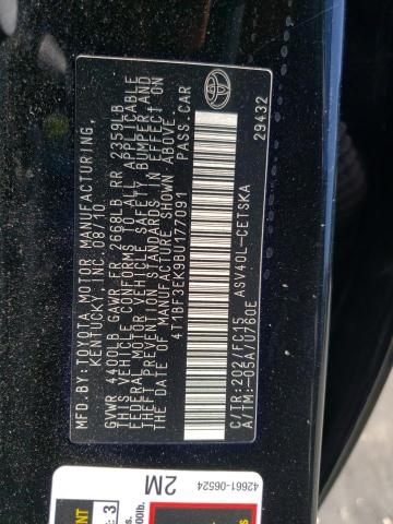 Photo 10 from auction – 2011 TOYOTA CAMRY BASE with VIN 4T1BF3EK9BU177091