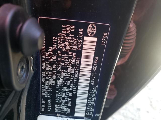 Photo 10 from auction – 2012 TOYOTA CAMRY BASE with VIN 4T4BF1FK8CR217381