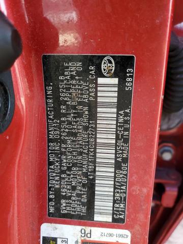 Photo 10 from auction – 2012 TOYOTA CAMRY BASE with VIN 4T1BF1FK4CU622731
