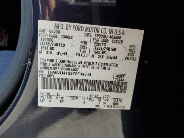 Photo 10 from auction – 2000 FORD EXCURSION with VIN 1FMNU41S3YEE34344
