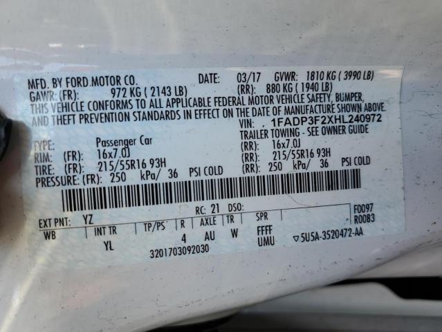 Photo 10 from auction – 2017 FORD FOCUS SE with VIN 1FADP3F2XHL240972