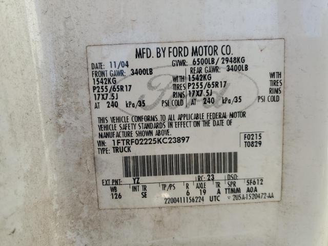 Photo 10 from auction – 2005 FORD F150 with VIN 1FTRF02225KC23897