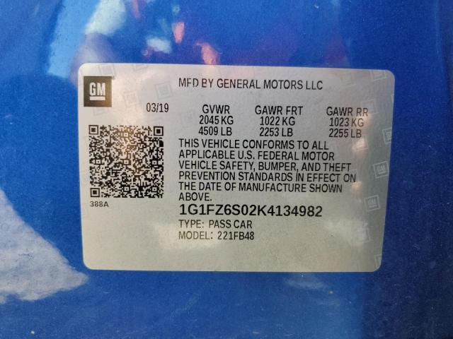 Photo 10 from auction – 2019 CHEVROLET BOLT EV PR with VIN 1G1FZ6S02K4134982