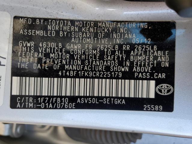 Photo 10 from auction – 2012 TOYOTA CAMRY BASE with VIN 4T4BF1FK9CR225179