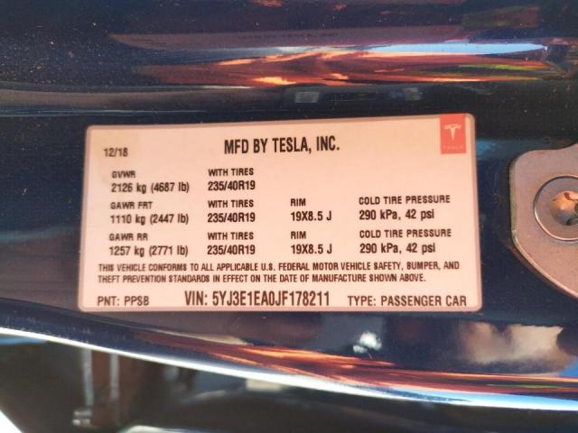 Photo 10 from auction – 2018 TESLA MODEL 3 with VIN 5YJ3E1EA0JF178211