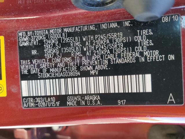 Photo 10 from auction – 2010 TOYOTA HIGHLANDER with VIN 5TDDK3EH0AS038094