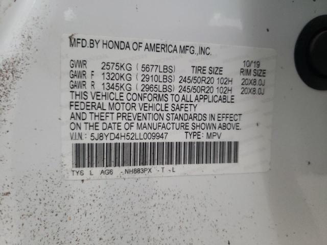 Photo 10 from auction – 2020 ACURA MDX TECHNO with VIN 5J8YD4H52LL009947