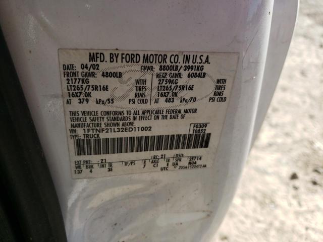 Photo 10 from auction – 2002 FORD F250 SUPER with VIN 1FTNF21L32ED11002