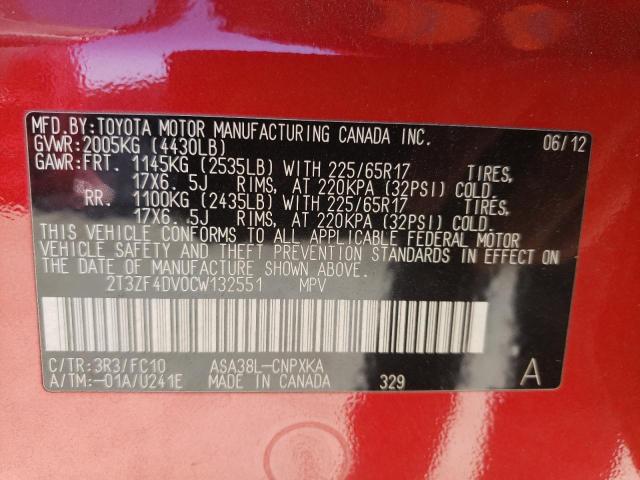 Photo 10 from auction – 2012 TOYOTA RAV4 with VIN 2T3ZF4DV0CW132551