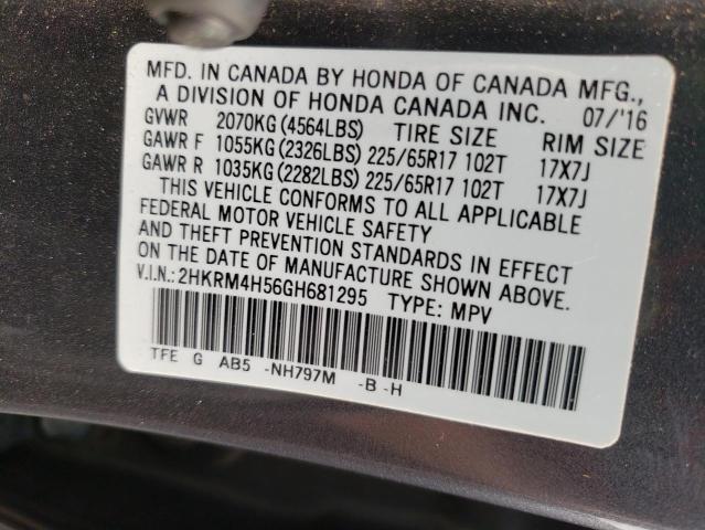 Photo 10 from auction – 2016 HONDA CR-V EX with VIN 2HKRM4H56GH681295