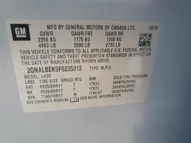 Photo 10 from auction – 2015 CHEVROLET EQUINOX LT with VIN 2GNALBEK9F6235313