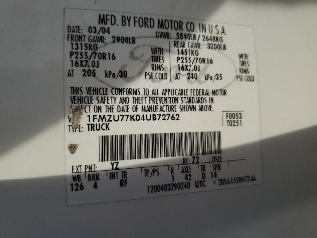 Photo 10 from auction – 2004 FORD EXPLORER S with VIN 1FMZU77K04UB72762