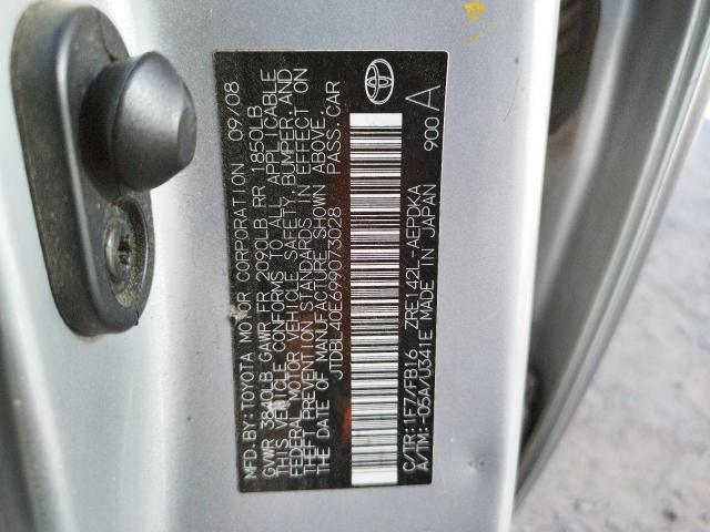 Photo 10 from auction – 2009 TOYOTA COROLLA BA with VIN JTDBL40E699073028