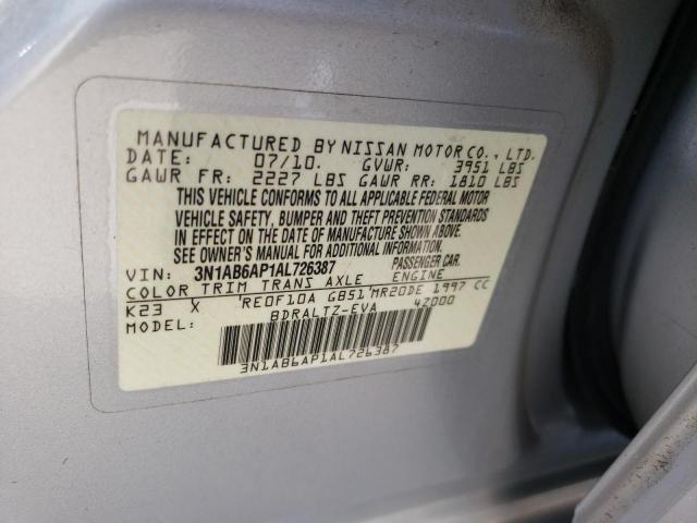 Photo 10 from auction – 2010 NISSAN SENTRA 2.0 with VIN 3N1AB6AP1AL726387