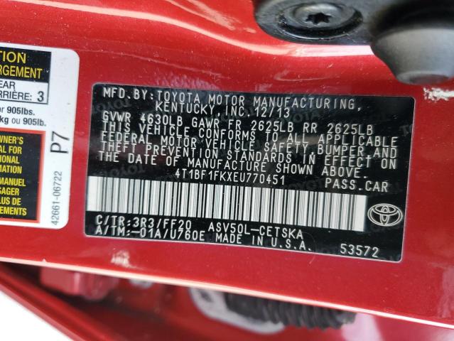 Photo 10 from auction – 2014 TOYOTA CAMRY L with VIN 4T1BF1FKXEU770451