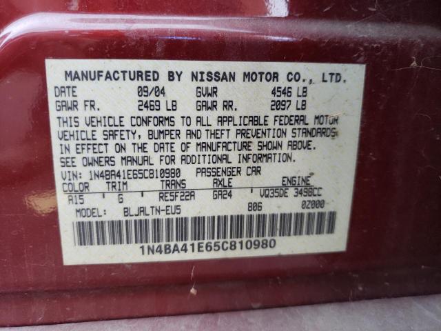 Photo 10 from auction – 2005 NISSAN MAXIMA SE with VIN 1N4BA41E65C810980