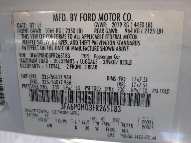 Photo 10 from auction – 2015 FORD FUSION SE with VIN 3FA6P0HD3FR265183