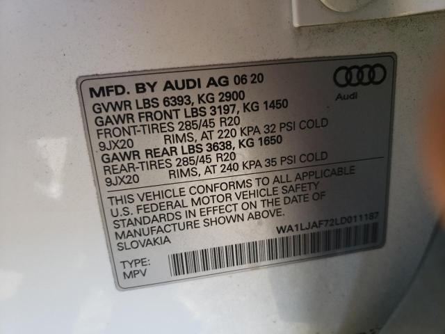 Photo 10 from auction – 2020 AUDI Q7 PREMIUM with VIN WA1LJAF72LD011187