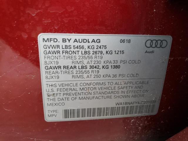 Photo 10 from auction – 2018 AUDI Q5 PREMIUM with VIN WA1BNAFY4J2201039