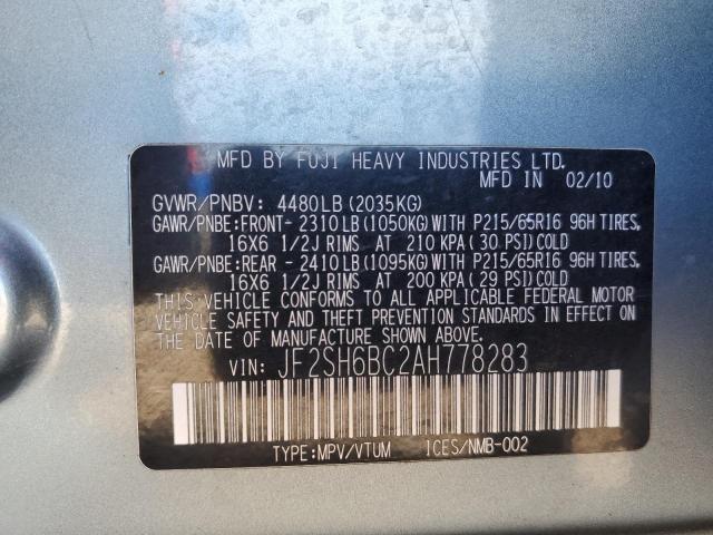 Photo 10 from auction – 2010 SUBARU FORESTER X with VIN JF2SH6BC2AH778283