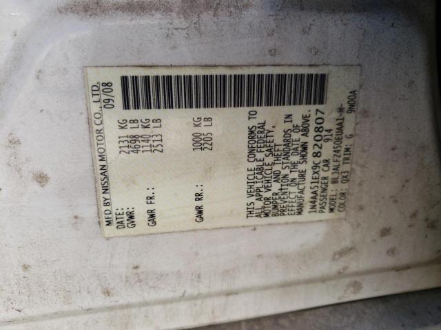 Photo 10 from auction – 2009 NISSAN MAXIMA S with VIN 1N4AA51EX9C820807