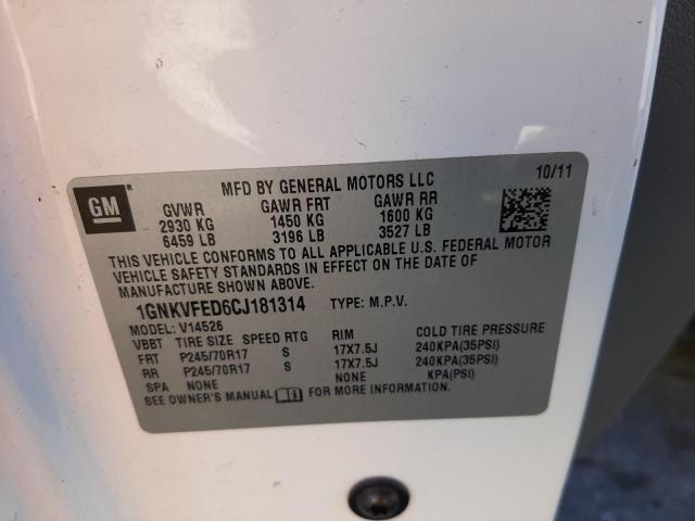 Photo 10 from auction – 2012 CHEVROLET TRAVERSE L with VIN 1GNKVFED6CJ181314