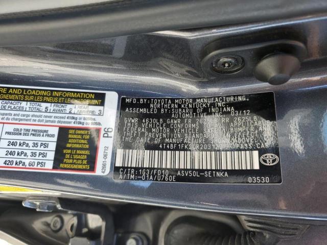 صورة رقم 10 من المزاد - 2012 TOYOTA CAMRY BASE مع VIN 4T4BF1FK2CR203122