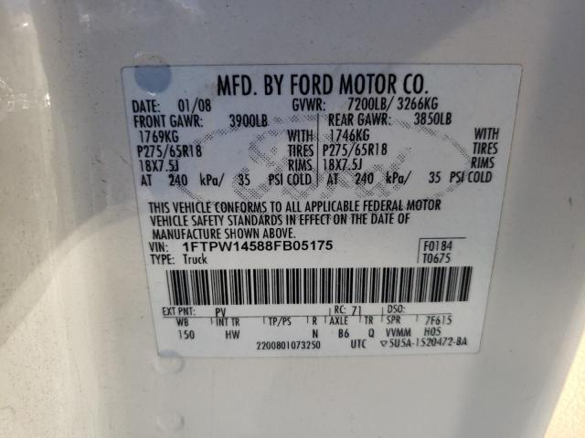 Photo 10 from auction – 2008 FORD F150 SUPER with VIN 1FTPW14588FB05175