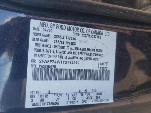 Photo 10 from auction – 2000 FORD CROWN VICT with VIN 2FAFP74W1YX194392