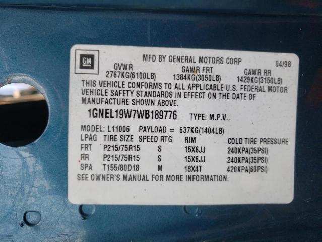 Photo 10 from auction – 1998 CHEVROLET ASTRO with VIN 1GNEL19W7WB189776