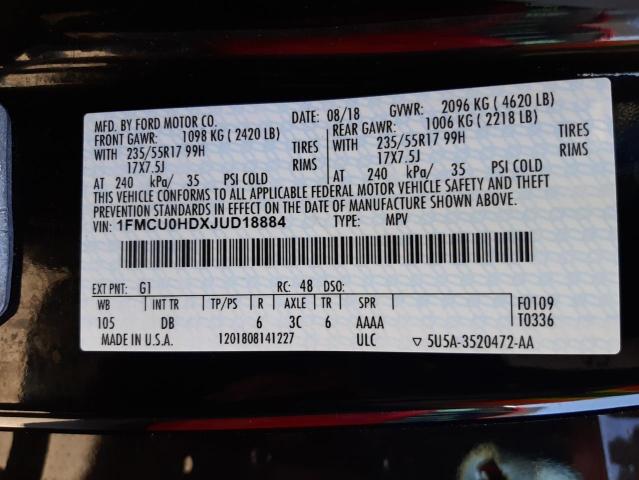 Photo 10 from auction – 2018 FORD ESCAPE SEL with VIN 1FMCU0HDXJUD18884