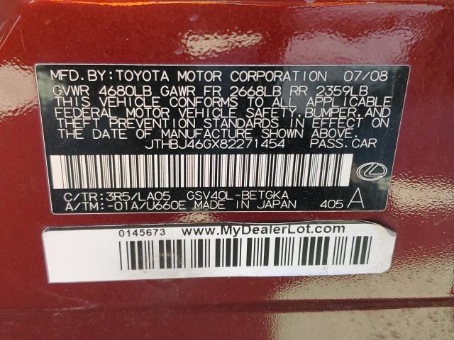 Photo 10 from auction – 2008 LEXUS ES 350 with VIN JTHBJ46GX82271454