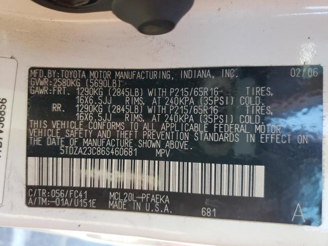 Photo 10 from auction – 2006 TOYOTA SIENNA CE with VIN 5TDZA23C86S460681