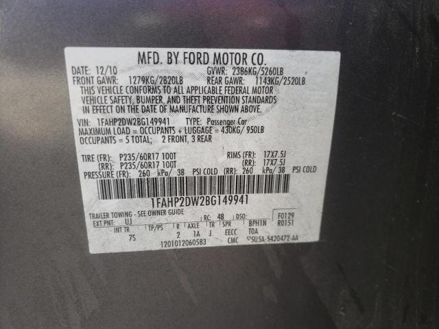 Photo 10 from auction – 2011 FORD TAURUS SE with VIN 1FAHP2DW2BG149941