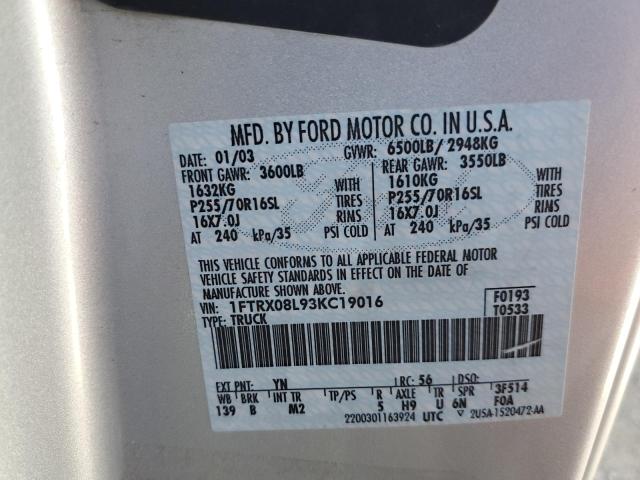 Photo 10 from auction – 2003 FORD F150 with VIN 1FTRX08L93KC19016