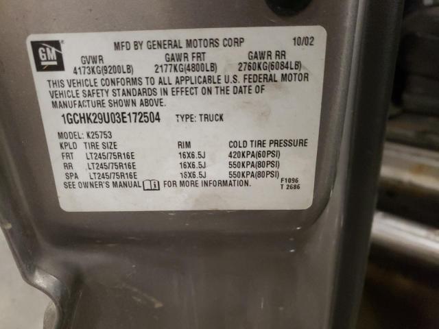 Photo 10 from auction – 2003 CHEVROLET 2500 with VIN 1GCHK29U03E172504