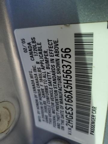 Photo 10 from auction – 2005 HONDA CIVIC LX with VIN 2HGES166X5H563756