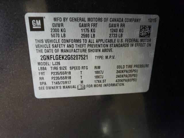 Photo 10 from auction – 2016 CHEVROLET EQUINOX LT with VIN 2GNFLGEK2G6207521