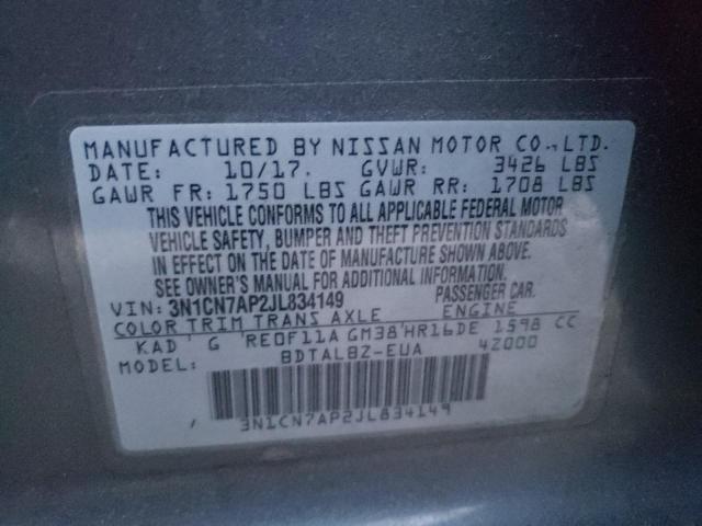 Photo 10 from auction – 2018 NISSAN VERSA S with VIN 3N1CN7AP2JL834149