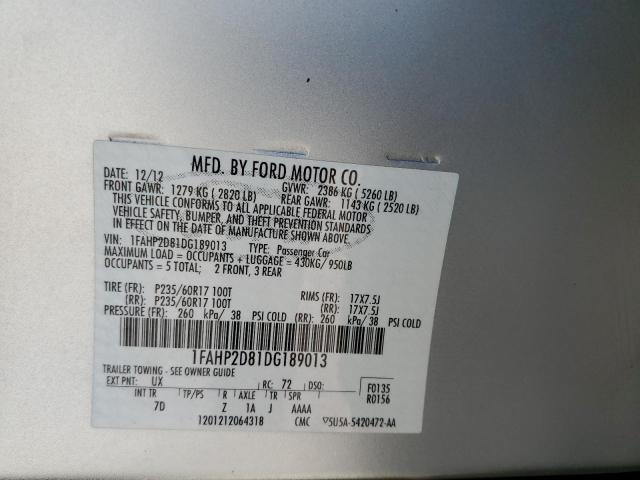 Photo 10 from auction – 2013 FORD TAURUS SE with VIN 1FAHP2D81DG189013