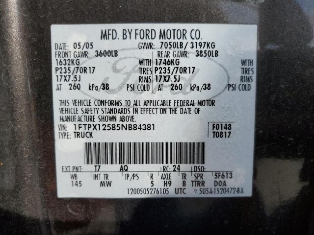 Photo 10 from auction – 2005 FORD F150 with VIN 1FTPX12585NB84381