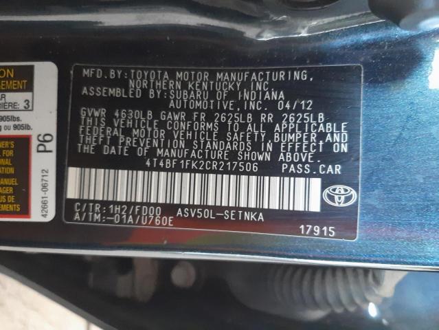 Photo 10 from auction – 2012 TOYOTA CAMRY BASE with VIN 4T4BF1FK2CR217506