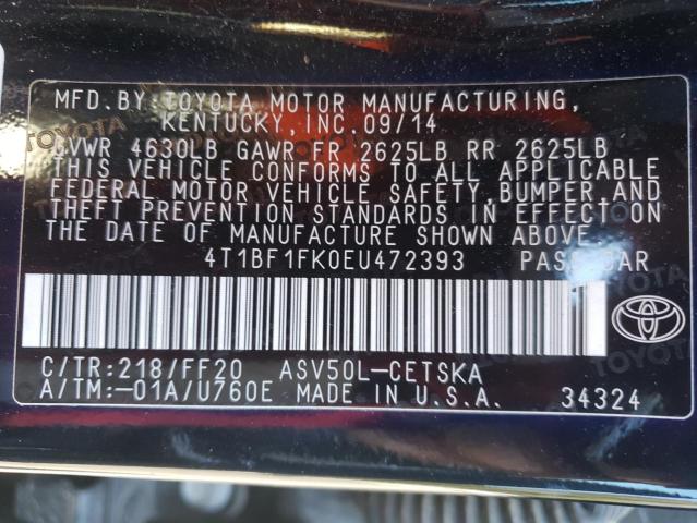 Photo 10 from auction – 2014 TOYOTA CAMRY L with VIN 4T1BF1FK0EU472393