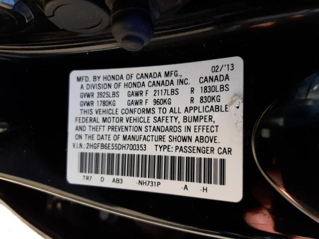 Photo 10 from auction – 2013 HONDA CIVIC SI with VIN 2HGFB6E55DH700353