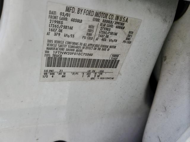 Photo 10 from auction – 2001 FORD F250 SUPER with VIN 1FTNW20F01EC75540