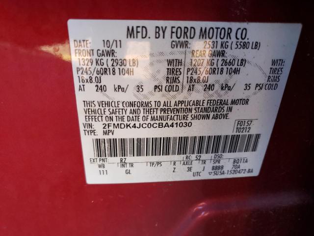 Photo 10 from auction – 2012 FORD EDGE SEL with VIN 2FMDK4JC0CBA41030