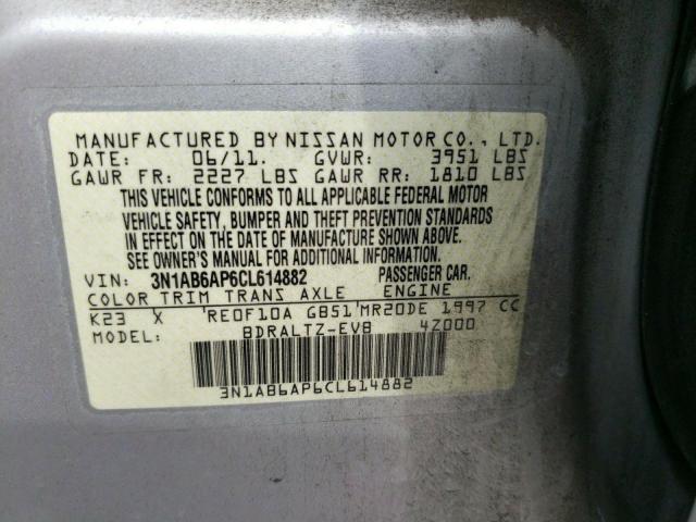 Photo 10 from auction – 2012 NISSAN SENTRA 2.0 with VIN 3N1AB6AP6CL614882