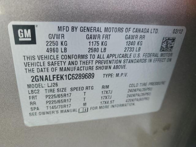 Photo 10 from auction – 2012 CHEVROLET EQUINOX LT with VIN 2GNALFEK1C6289689