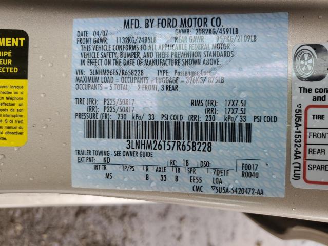 Photo 10 from auction – 2007 LINCOLN MKZ with VIN 3LNHM26T57R658228